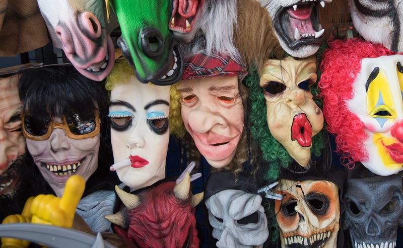 Halloween masks in street shop