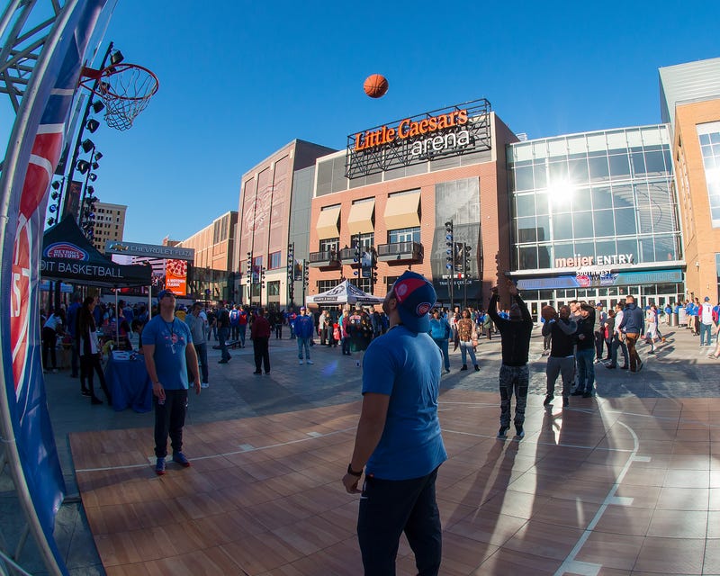 Fans outside Little Caesars Arena in Detroit