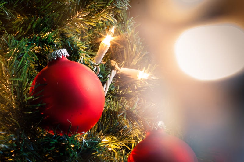 Christmas ornament and lights on tree