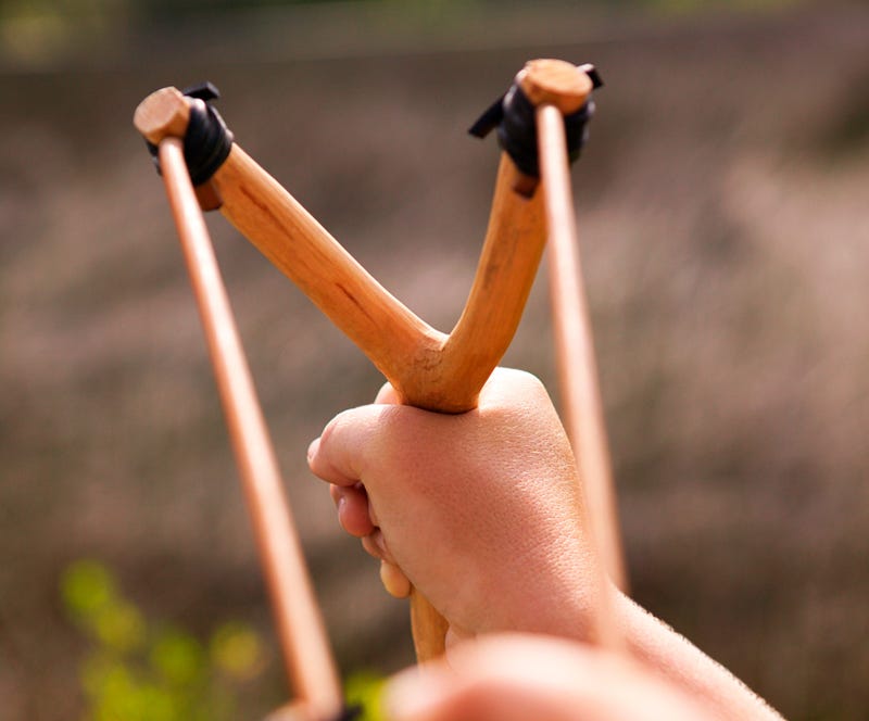 A 13-year-old boy stopped another teen from adducting his younger sister in Northern Michigan by fighting the suspect off with a slingshot on Wednesday, state police said.