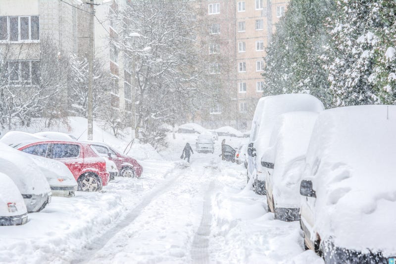 Snowfall on a car. 