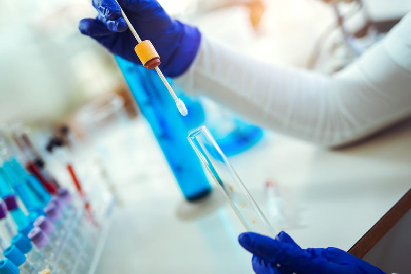 A woman gathers DNA evidence for a forensic investigation.