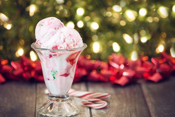 Ice cream in front of Christmas tree
