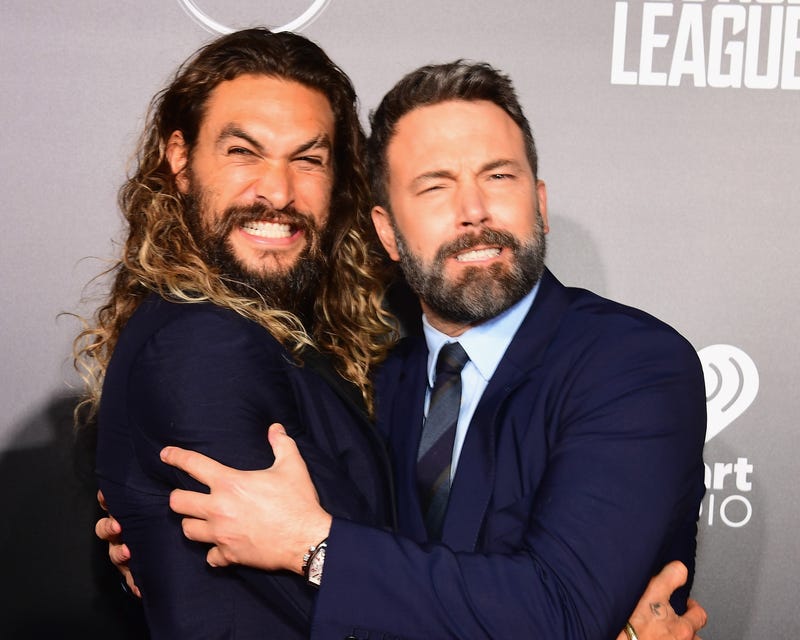 Actors Jason Momoa and Ben Affleck attend the premiere of Warner Bros. Pictures' "Justice League" at Dolby Theatre on November 13, 2017 in Hollywood, California.