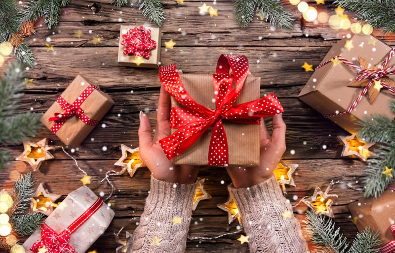 A Christmas gift wrapped.