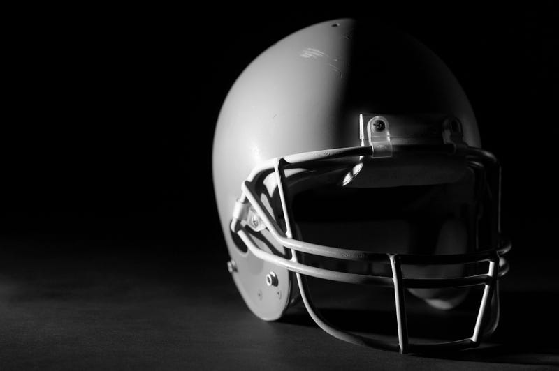 Football helmet stock photo. Black ad white. 