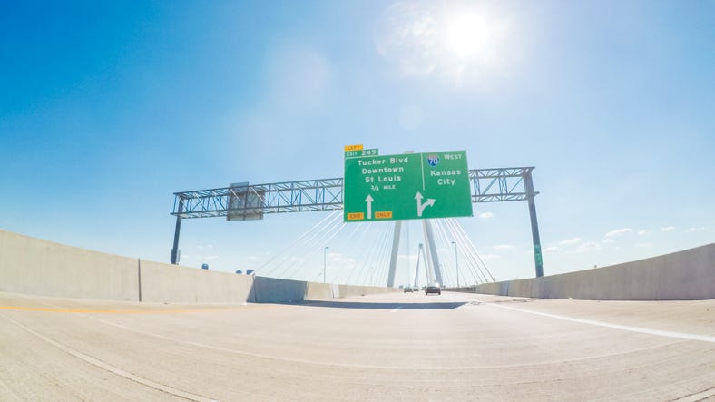 Driving Into St. Louis On HWY 70