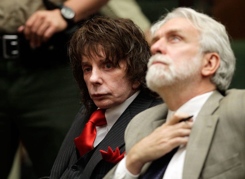 Phil Spector (L) and his attorney Dennis Riordan look on during sentencing in Los Angeles Crimminal Courts on May 29, 2009 in Los Angeles, California, for the February 2003 shooting death of actress Lana Clarkson Spector was sentenced for 19 years to life.