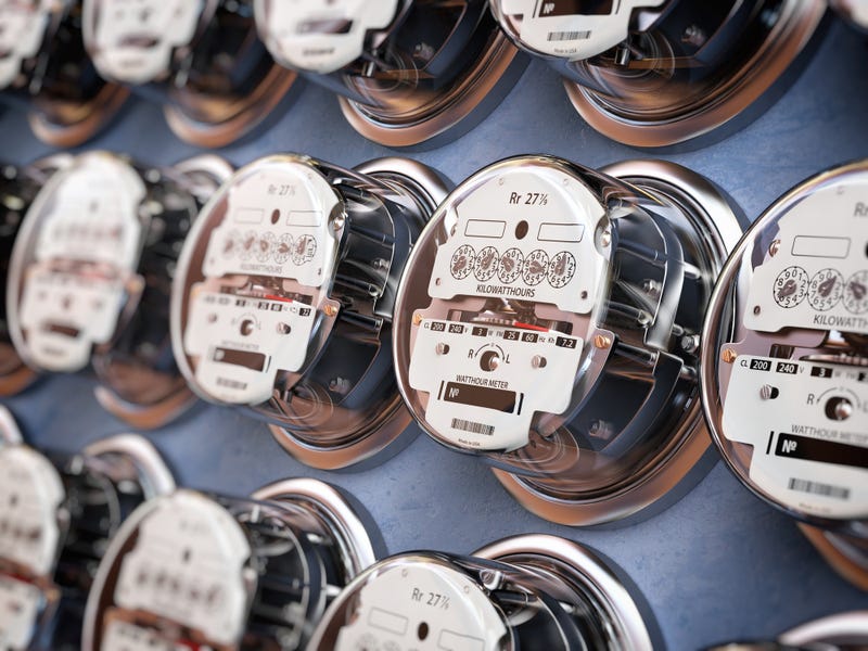 Electric meters in a row measuring power usage