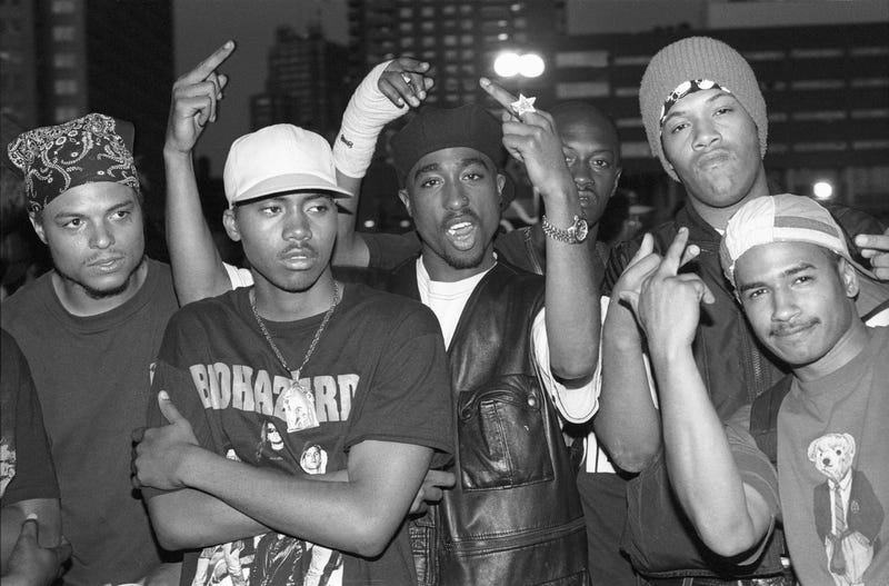 Rappers Nas, Tupac Shakur and Redman pose for a portrait at Club Amazon on July 23, 1993 in New York