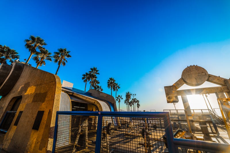 FILE - An undated photo of the infamous Muscle Beach gym in the Venice neighborhood of Los Angeles.