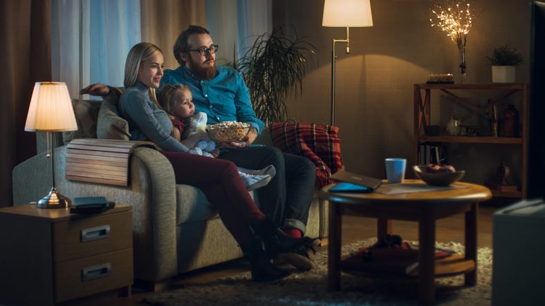 family watches movie