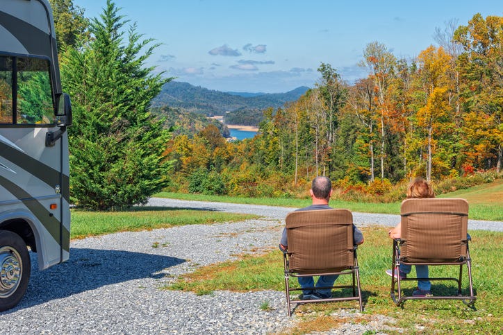 Couple Enjoying The View From Their RV Campsite In West Virginia
