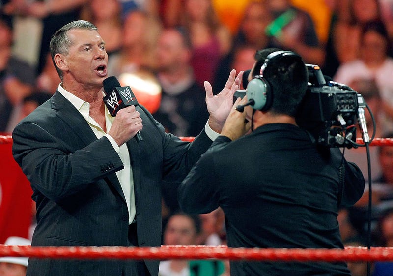 World Wrestling Entertainment Inc. Chairman Vince McMahon appears in the ring during the WWE Monday Night Raw show at the Thomas & Mack Center August 24, 2009 in Las Vegas, Nevada.