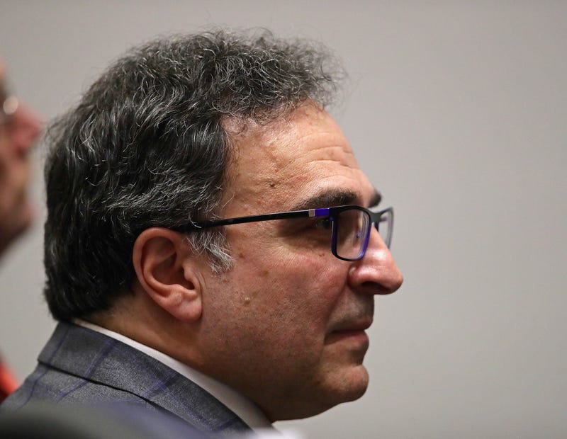 Chicago Bears President and CEO Ted Phillips listens to new head coach Matt Nagy during an introductory press conference at Halas Hall on January 9, 2018 in Lake Forest, Illinois.