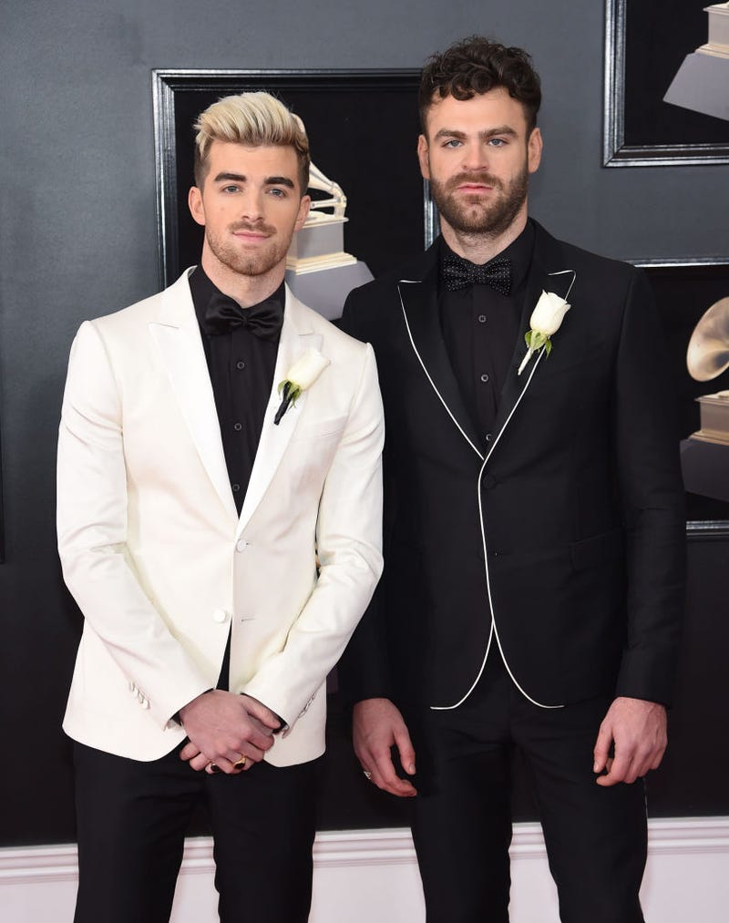 Recording artists Andrew Taggart (L) and Alex Pall of musical group The Chainsmokers attend the 60th Annual GRAMMY Awards at Madison Square Garden on January 28, 2018 in New York City.