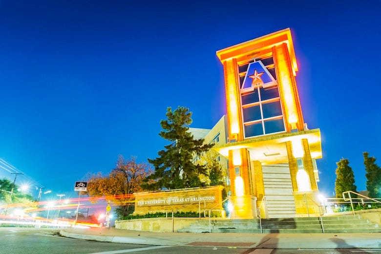 The entryway of the University of Texas at Arlington