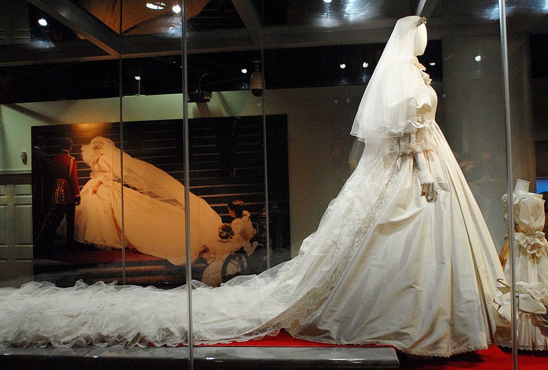 Princess Diana's wedding gown is displayed at a preview of the traveling "Diana: A Celebration" exhibit 