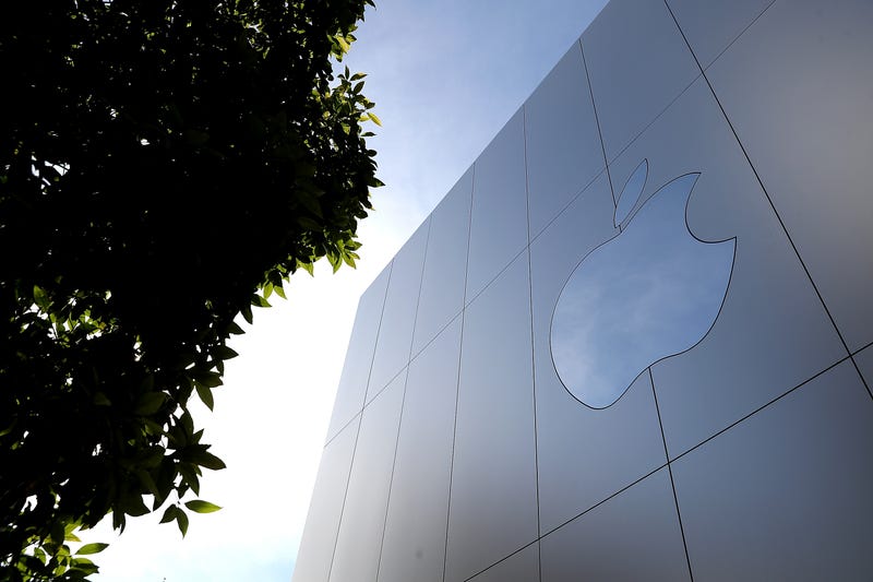 The Apple logo is displayed on the exterior of an Apple Store on February 1, 2018 in San Francisco, California.