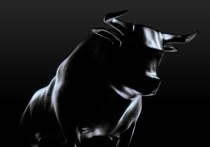 a bull in the dark in a stock image