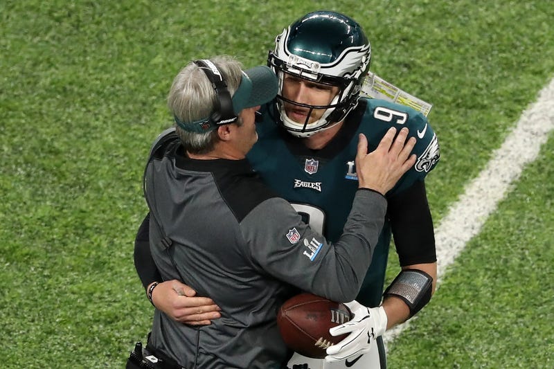 Doug Pederson celebrates Philly Special with Nick Foles
