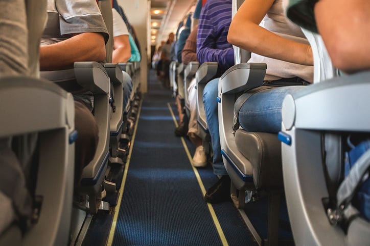 Plane aisle. 