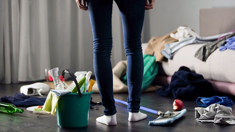 cleaning a messy room