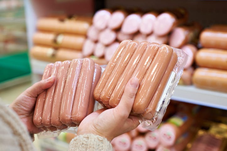 Hot dogs and other meats. 