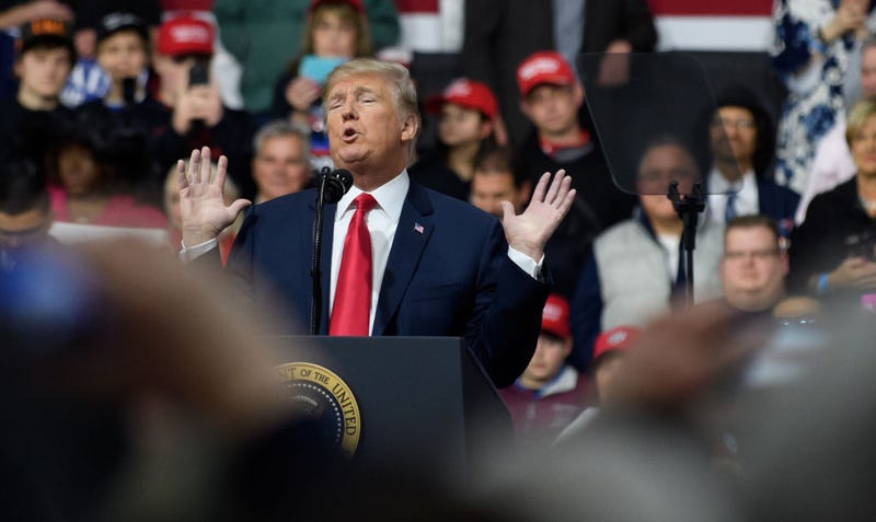 President Donald J. Trump speaks to supporters at the Atlantic Aviation Hanger on March 10, 2018 in Moon Township, Pennsylvania.