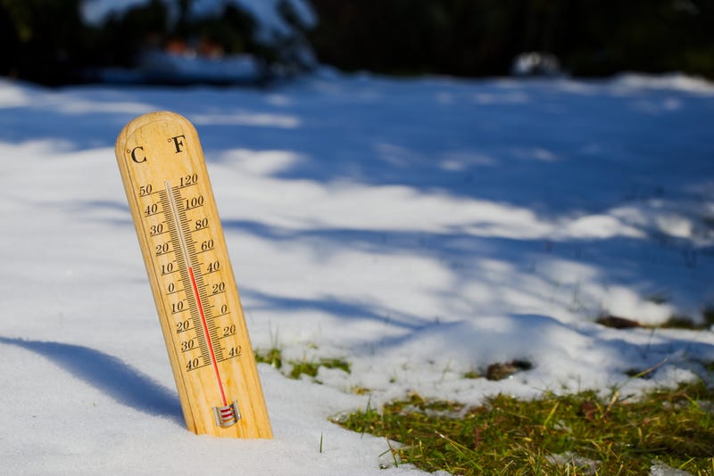 Stock photo of thermometer in melting snow
