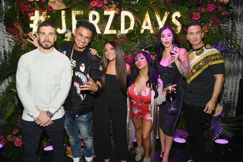 (L-R) Television personalities Vinny Guadagnino, Paul 'Pauly D' DelVecchio, Deena Cortese, Nicole 'Snooki' Polizzi, Jenni 'JWoww' Farley and Mike 'The Situation' Sorrentino attend MTV's "Jersey Shore Family Vacation"