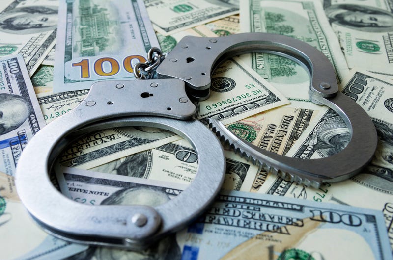 Handcuffs on top of $100 bills