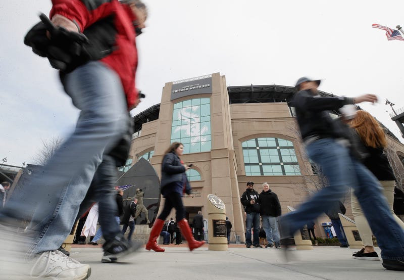 Fans arrive at Guaranteed Rate Field for the Opening Day home game between the Chicago White Sox and the Detroit Tigers on April 5, 2018 in Chicago, Illinois. 
