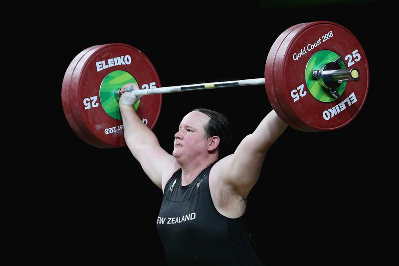 Laurel Hubbard of New Zealand competes in the Women's 90kg Final during Weightlifting on day five of the Gold Coast 2018 Commonwealth Games at Carrara Sports and Leisure Centre on April 9, 2018 on the Gold Coast, Australia.