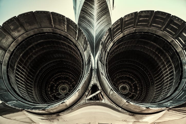 Fighter jet engines close up