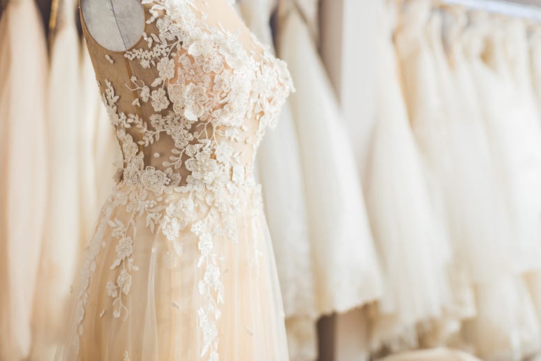 Wedding dress in a fashion shop
