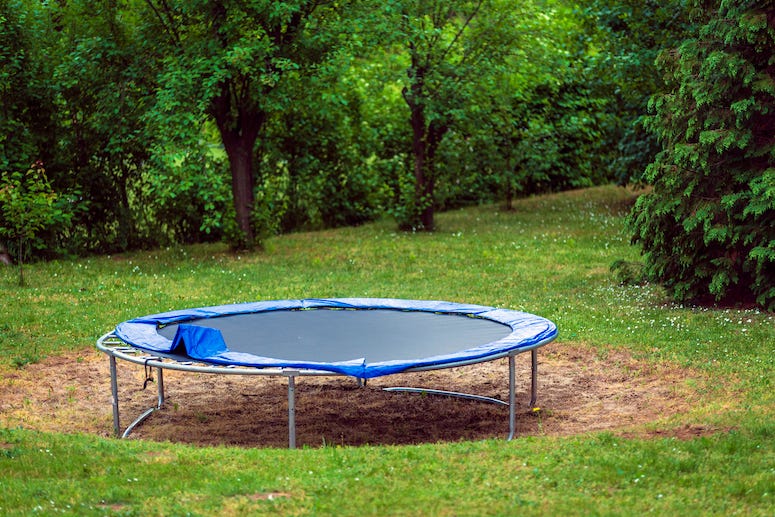 Trampoline in a yard