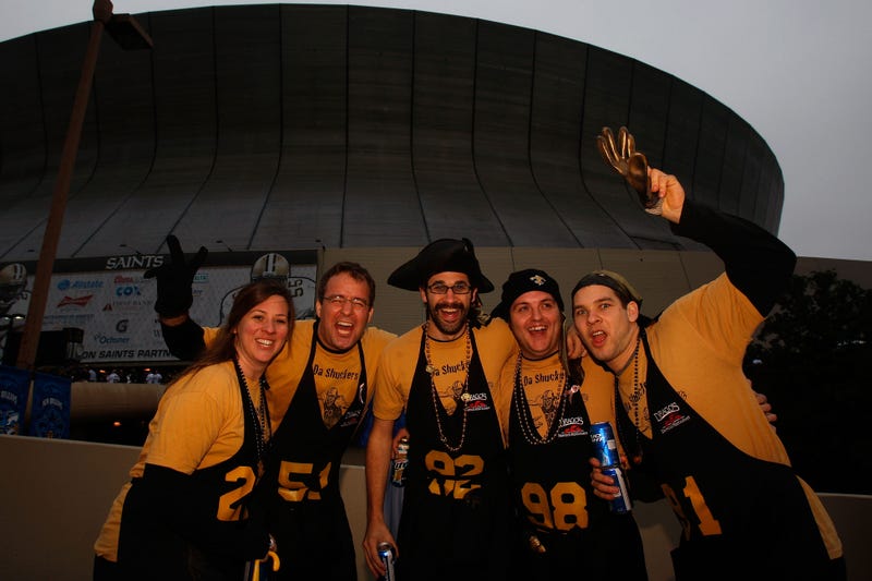 Saints fans in front of Superdome