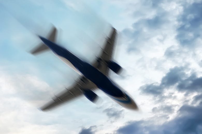 Blurry image of a plane during an emergency