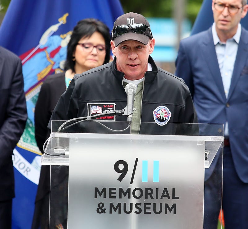 Founder of the FealGood Foundation, John Feal attends the design unveiling of 9/11 memorial to honor 9/11 rescue workers on May 30, 2018 in New York City. 