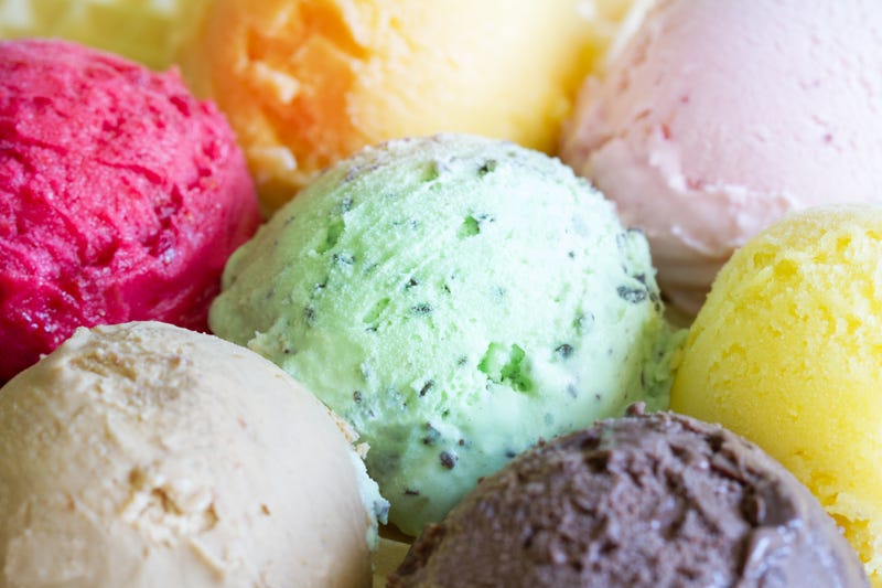 scoops of different ice cream flavors