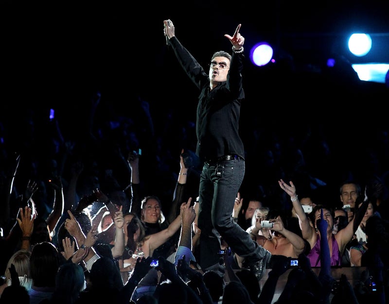 Singer George Michael performs on stage in concert on the first night of his "George Michael Live" Australian tour at Burswood Dome on February 20, 2010 in Perth, Australia.