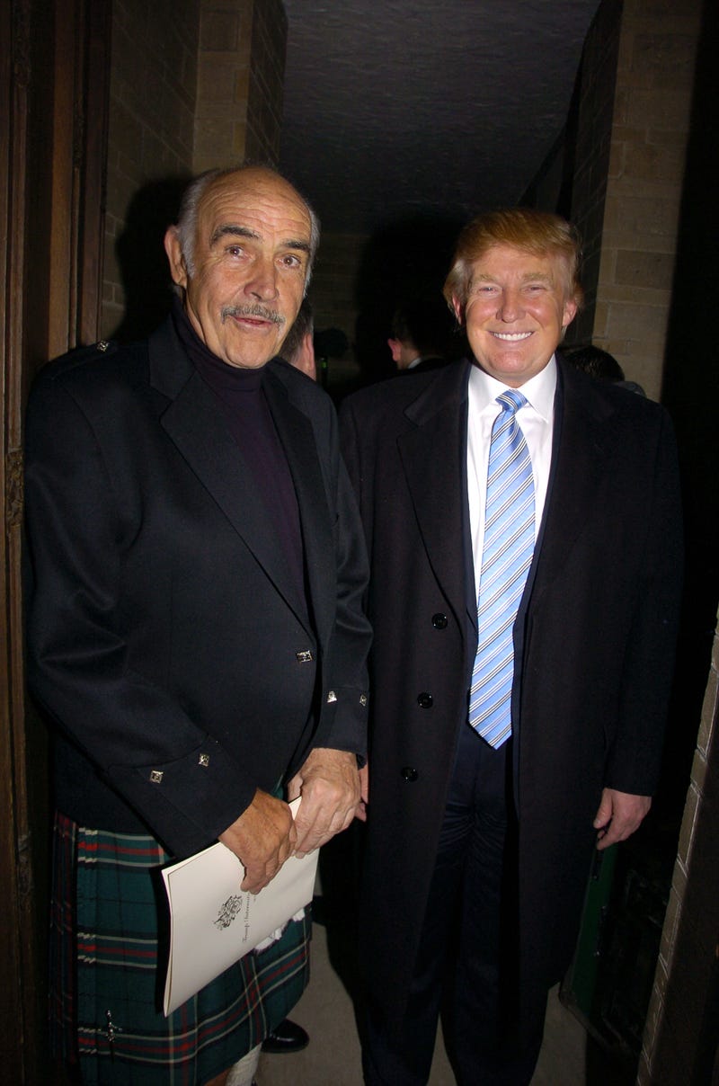 Sean Connery (left) and Donald Trump are at the Synod House at St. John the Divine Cathedral Garden for the Johnnie Walker Dressed to Kilt fashion show and charity event.