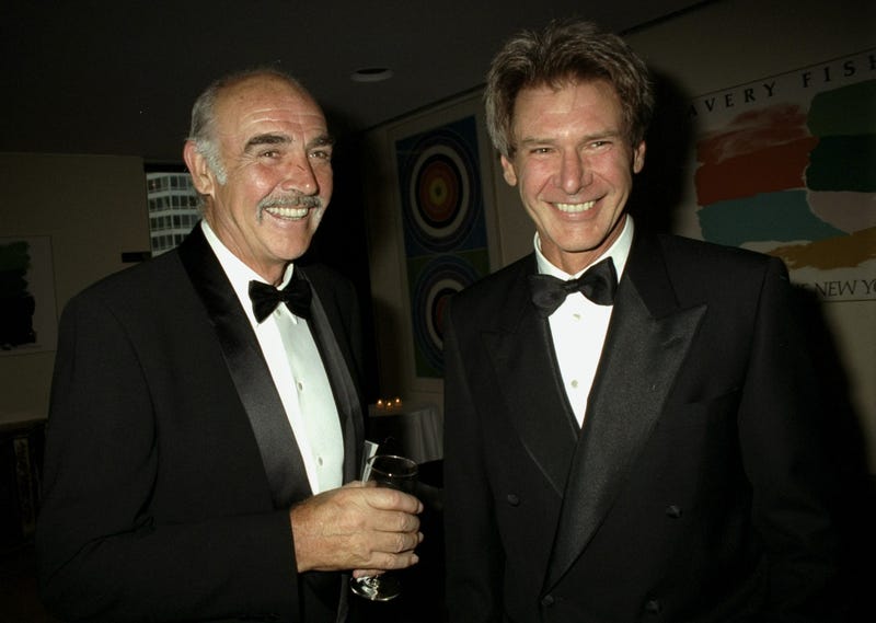Sean Connery and Harrison Ford get together for the Film Society of Lincoln Center Tribute to Connery at Avery Fisher Hall on May 5, 1997.
