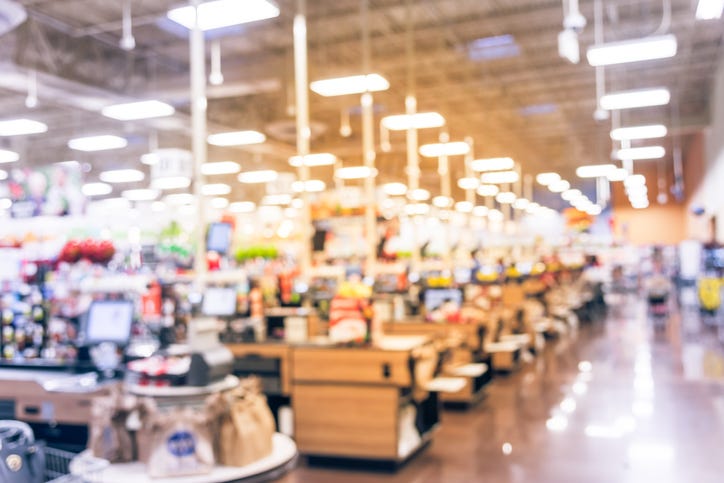 Grocery store checkout lines. 