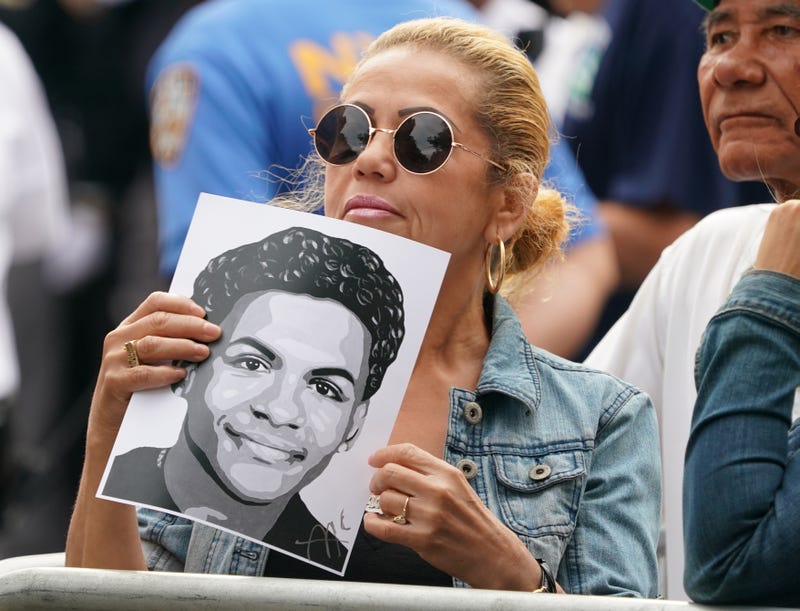 Members of the public gather outside the funeral for Lesandro Guzman-Feliz on June 27, 2018 in New York.