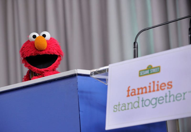 Sesame Street resident Elmo addresses the crowd at the screening of "Families Stand Together: Feeling Secure in Tough Times" at the Children's Aid Society Dunlevy Milbank Center Boys & Girls Club on May 6, 2010 in New York City. (Photo by Jemal Countess/Getty Images)