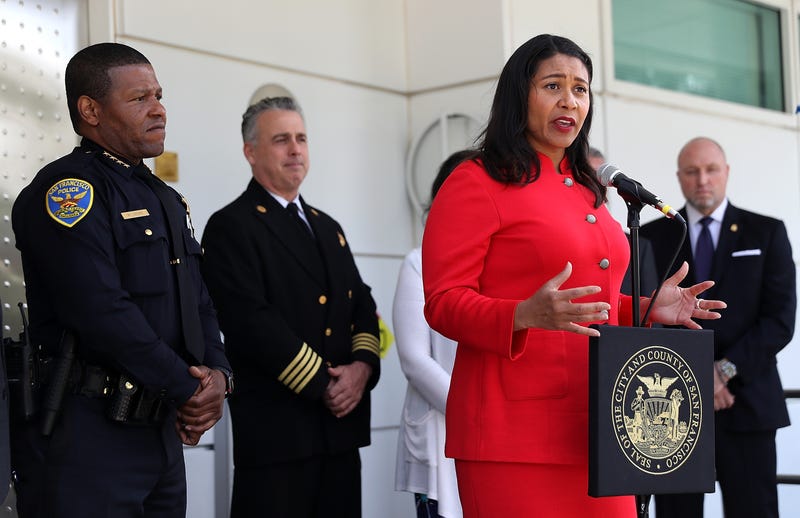 San Francisco mayor London Breed speaks to reporters after meeting with first responders during an emergency preparedness meeting on July 12, 2018 in San Francisco, California.