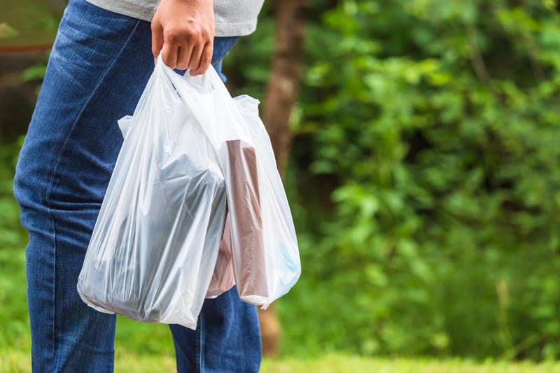 Man holding plastic bags
