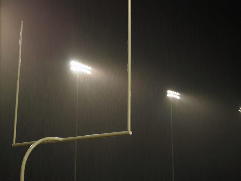 Football goal in rain